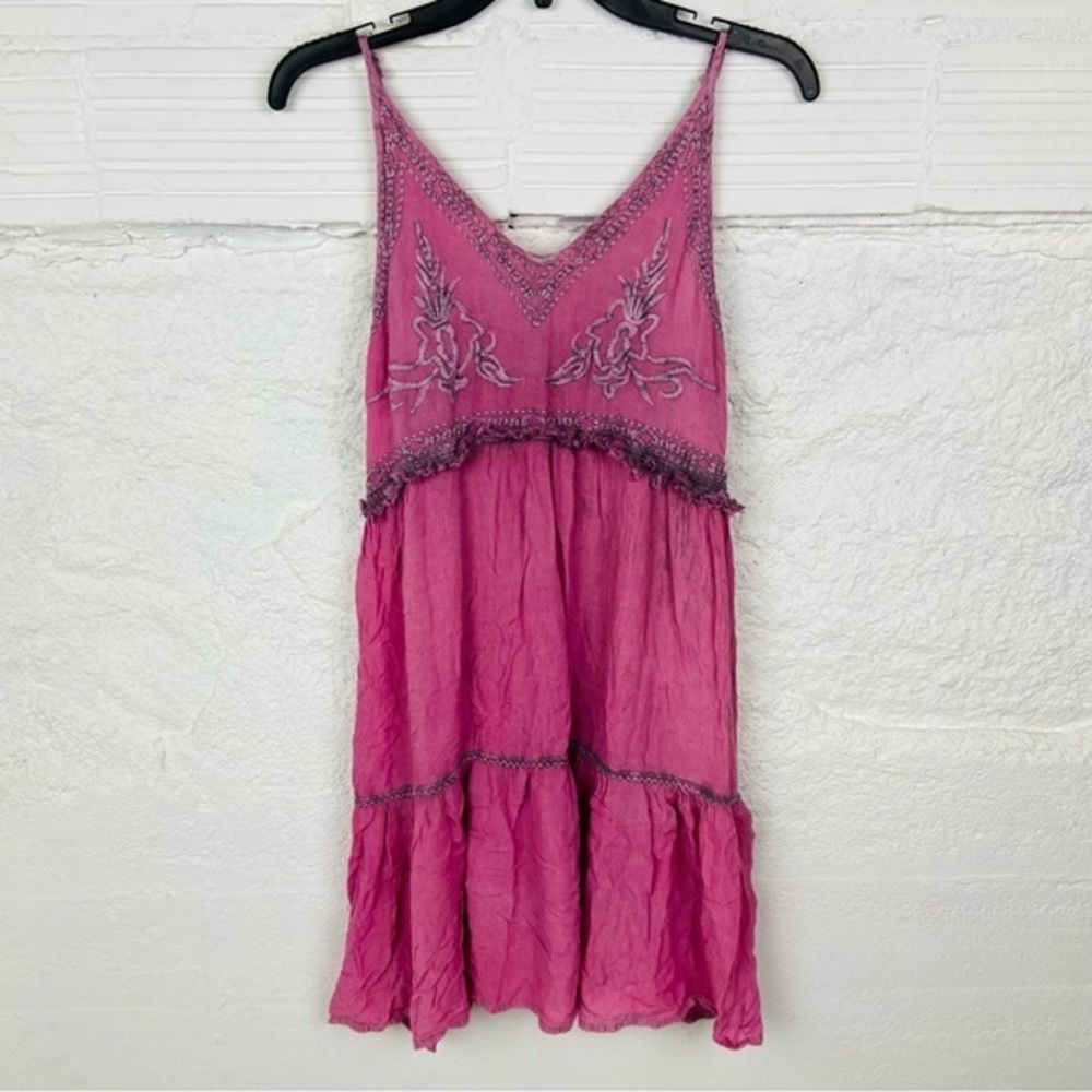 SACRED THREADS purple embroidered V neck adjustable spaghetti strap mini dress